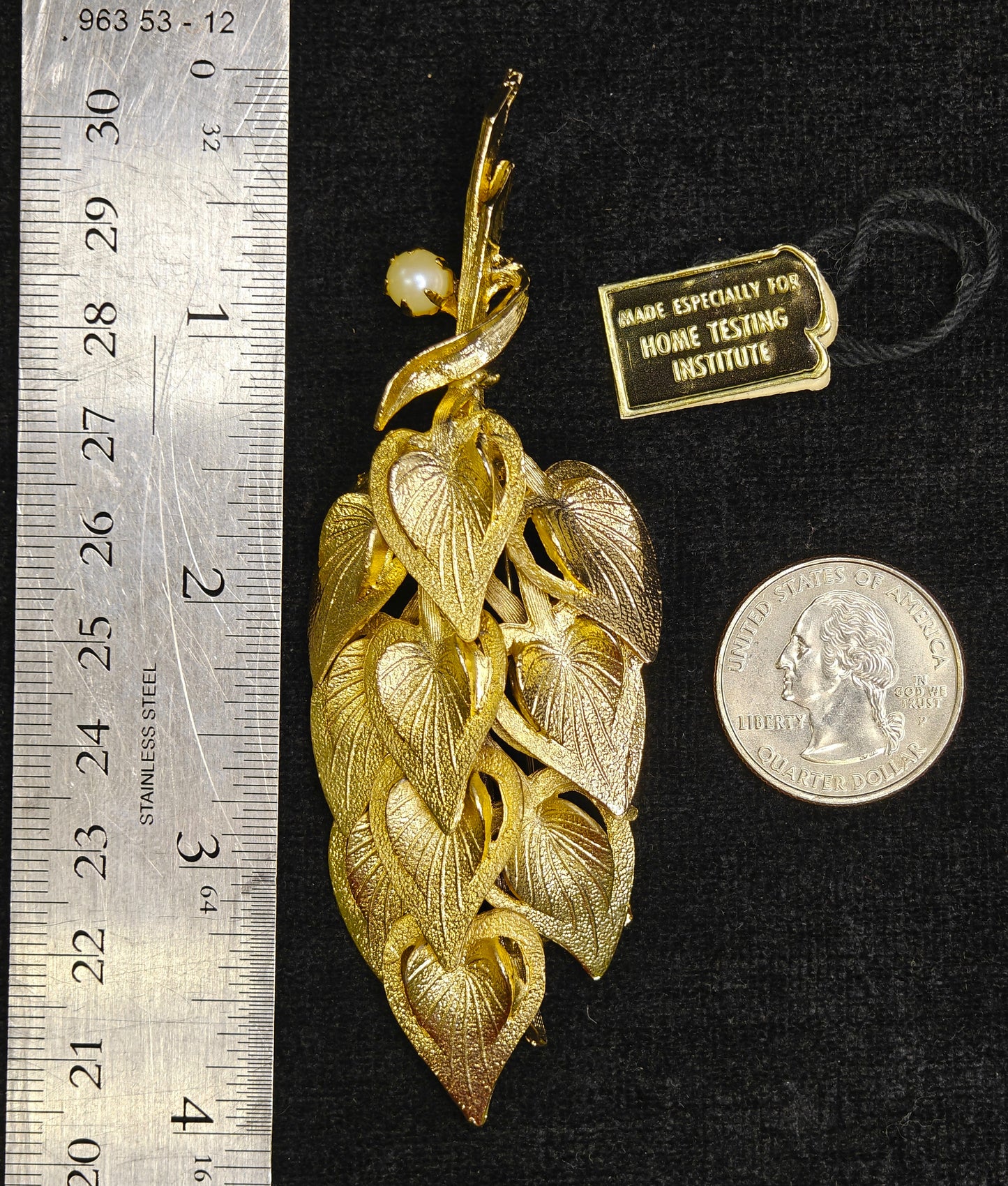Puccini Original Golden Leaves Brooch - Faux Pearl Accent - Mid Century large 4" Puccini Original Vintage Brooch