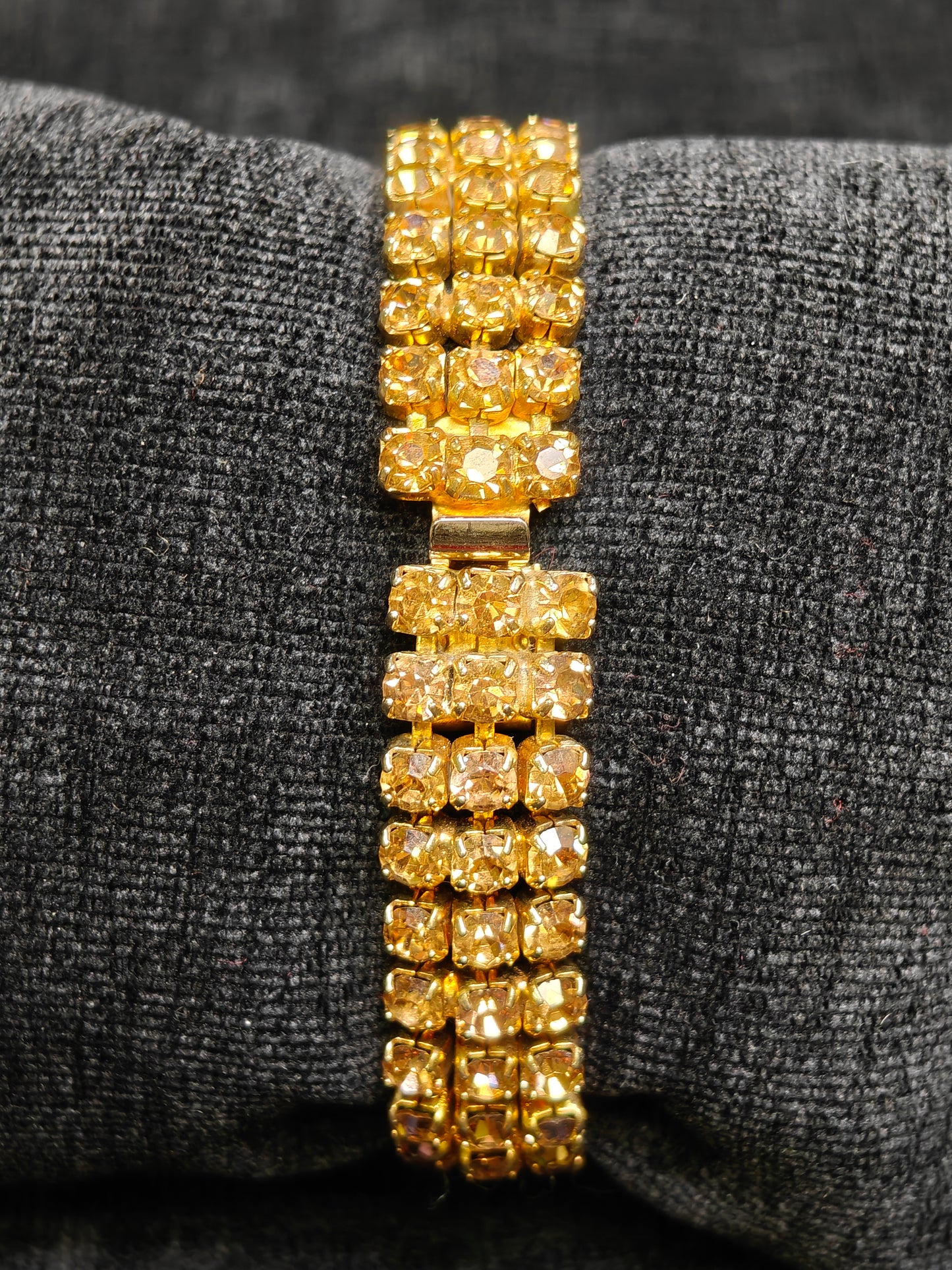 Weiss Prong Set Faux Topaz Crystal on Goldtone Bracelet - Sassy Topaz Weiss Bracelet
