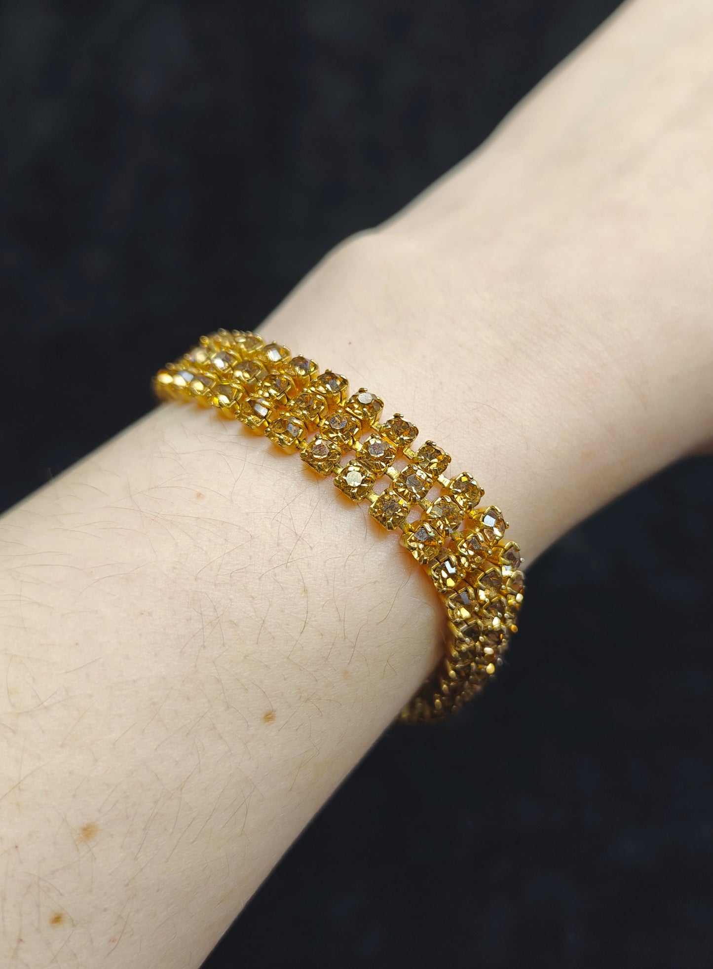 Weiss Prong Set Faux Topaz Crystal on Goldtone Bracelet - Sassy Topaz Weiss Bracelet
