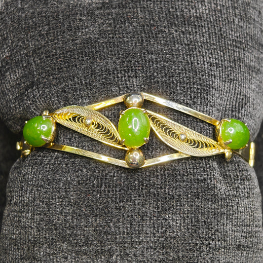 Sorento Jade and Sterling Filigree Bangle Bracelet - Vintage Sorento (Z)