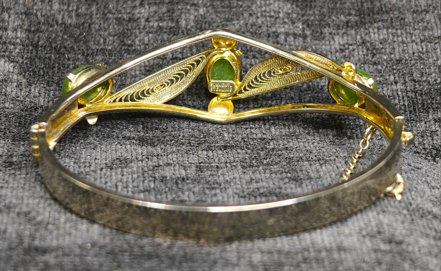 Sorento Jade and Sterling Filigree Bangle Bracelet - Vintage Sorento (Z)