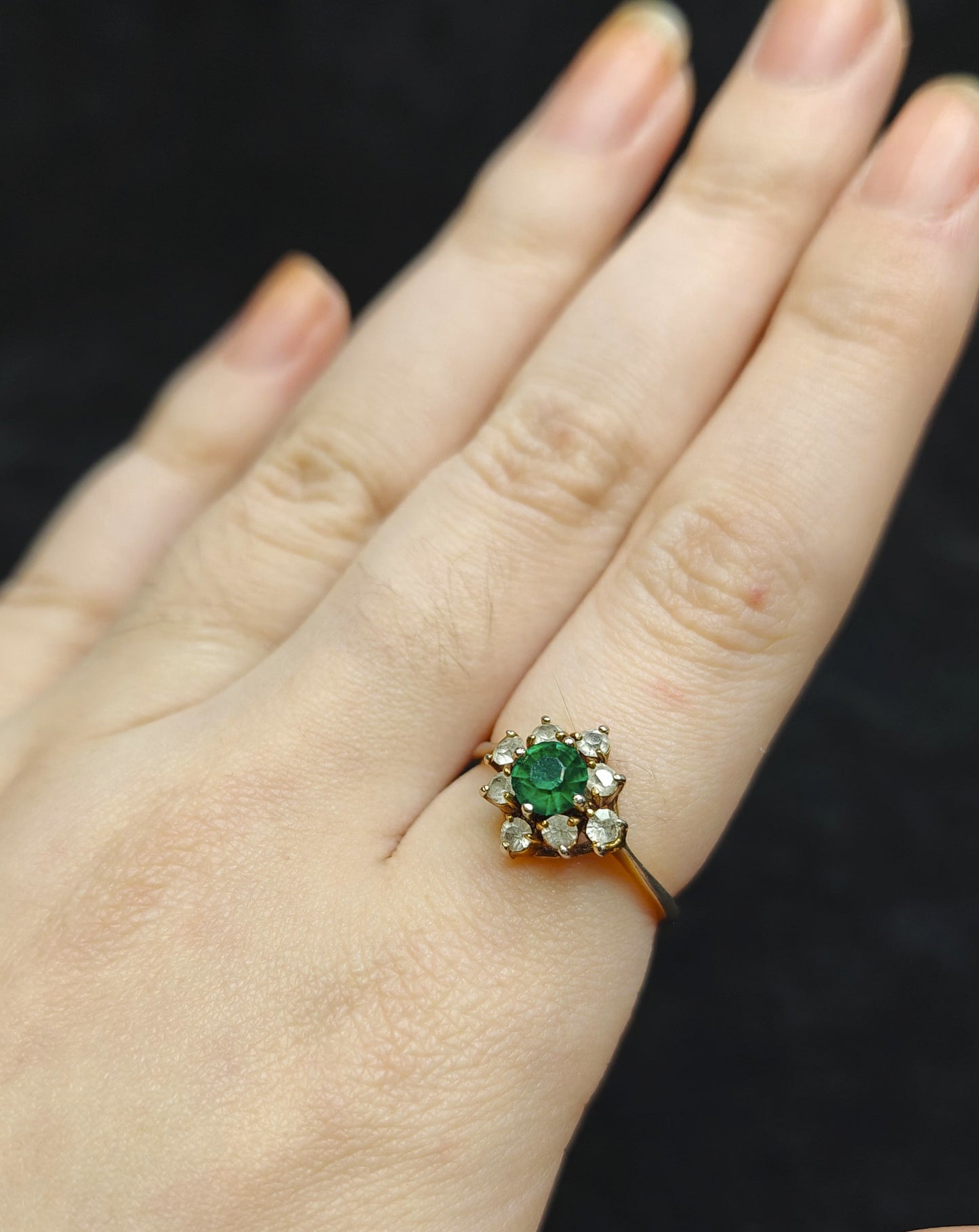 (X) Faux Emerald and Diamond Ring