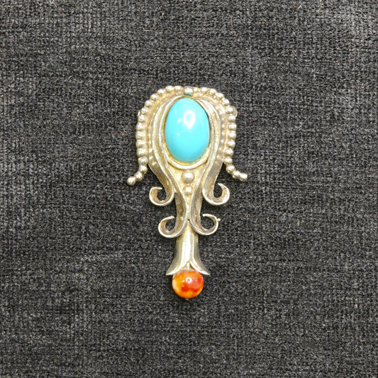 Silver Turquoise Dripping Bloom Brooch