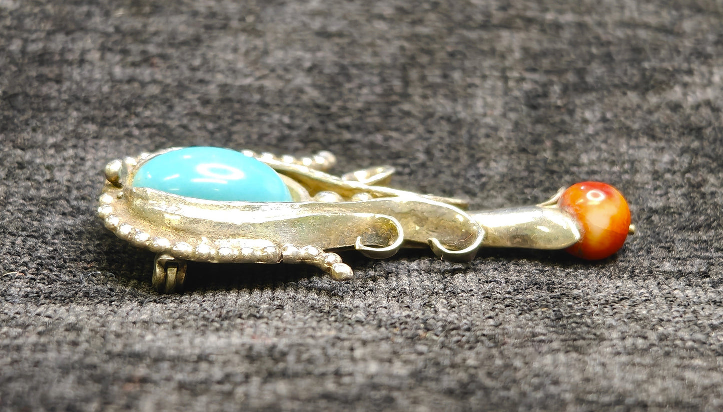 Silver Turquoise Dripping Bloom Brooch