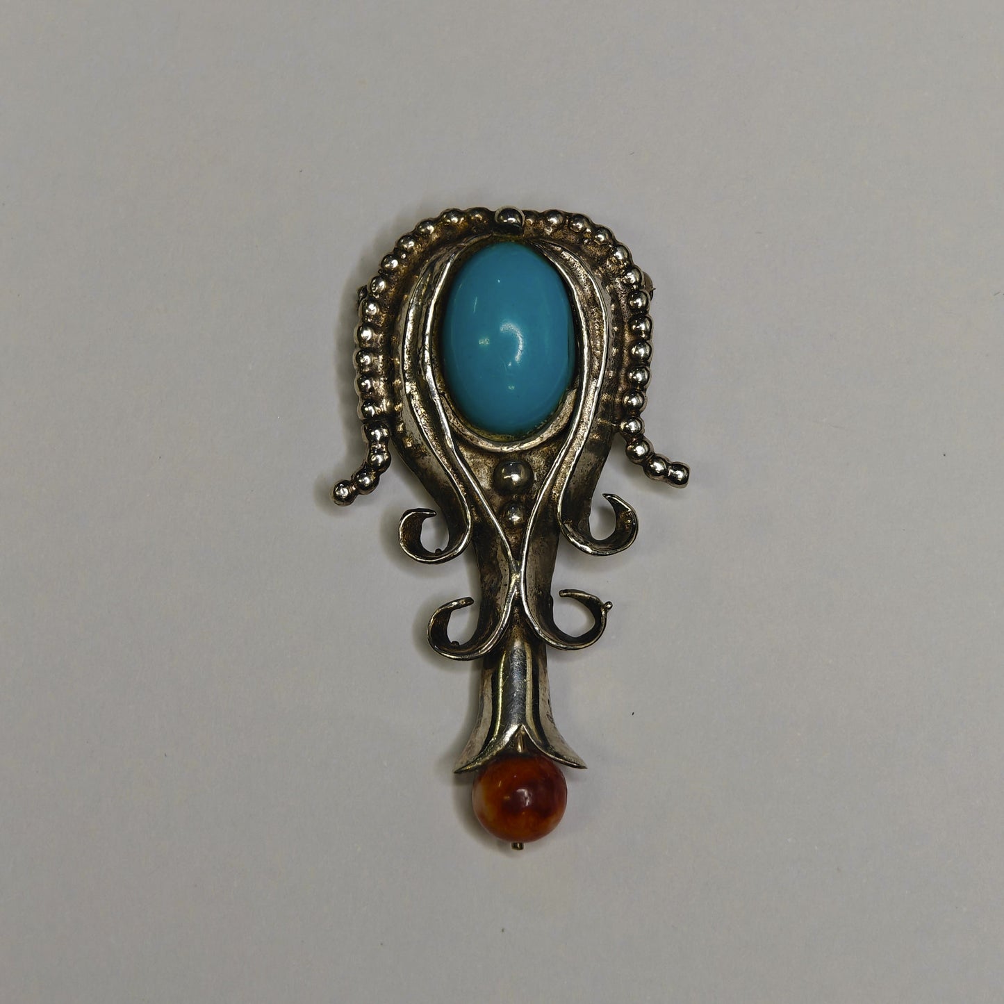 Silver Turquoise Dripping Bloom Brooch