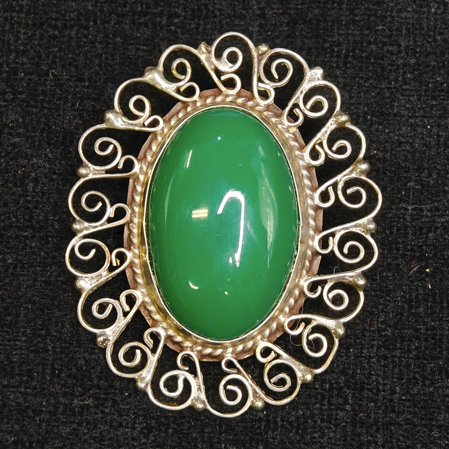 EME Green Stone Filigree Brooch/Pin and Pendant