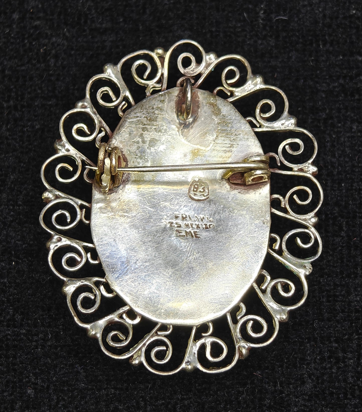 EME Green Stone Filigree Brooch/Pin and Pendant