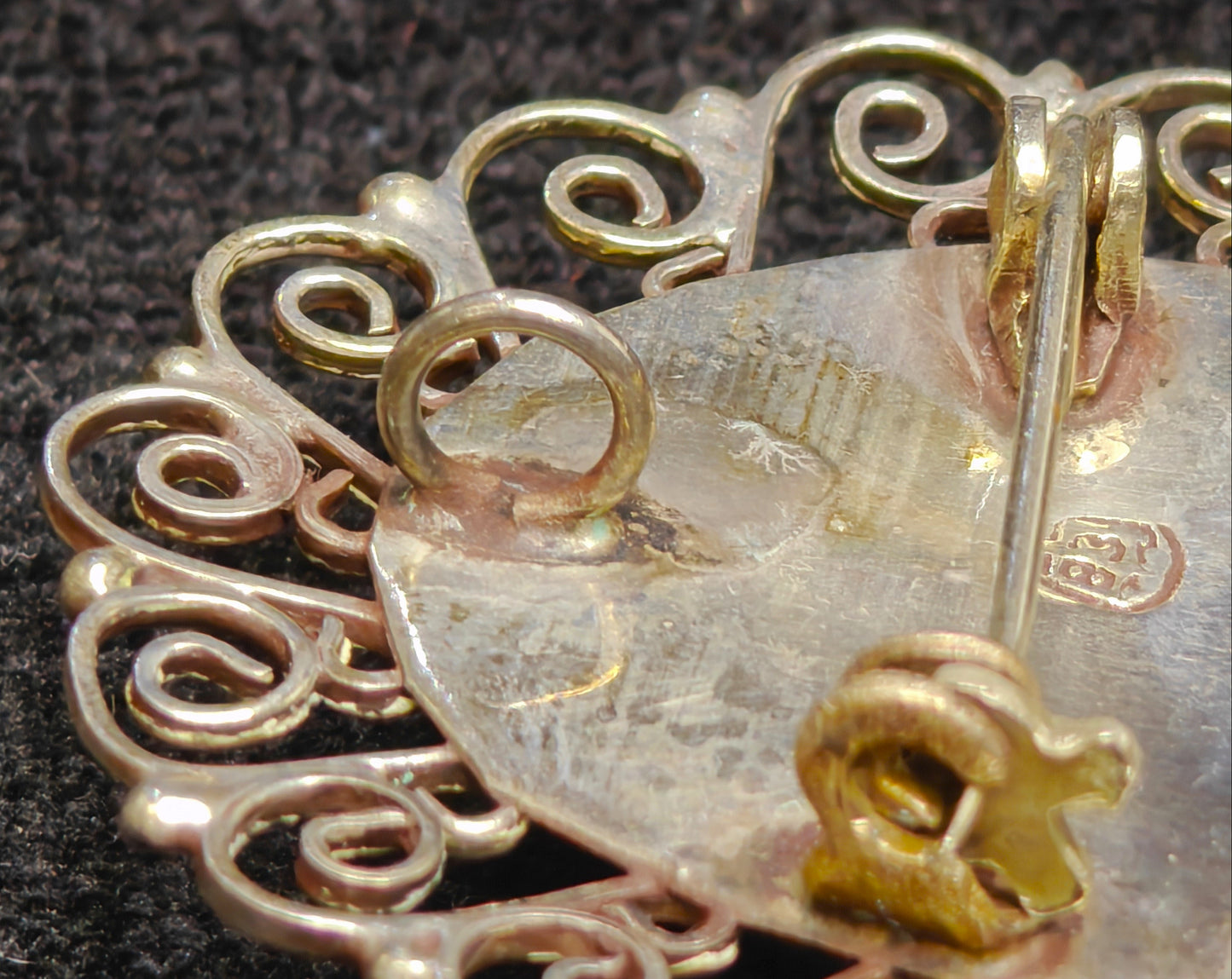 EME Green Stone Filigree Brooch/Pin and Pendant