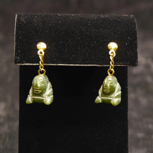 Hand Carved Jade Buddha Earrings - Vintage