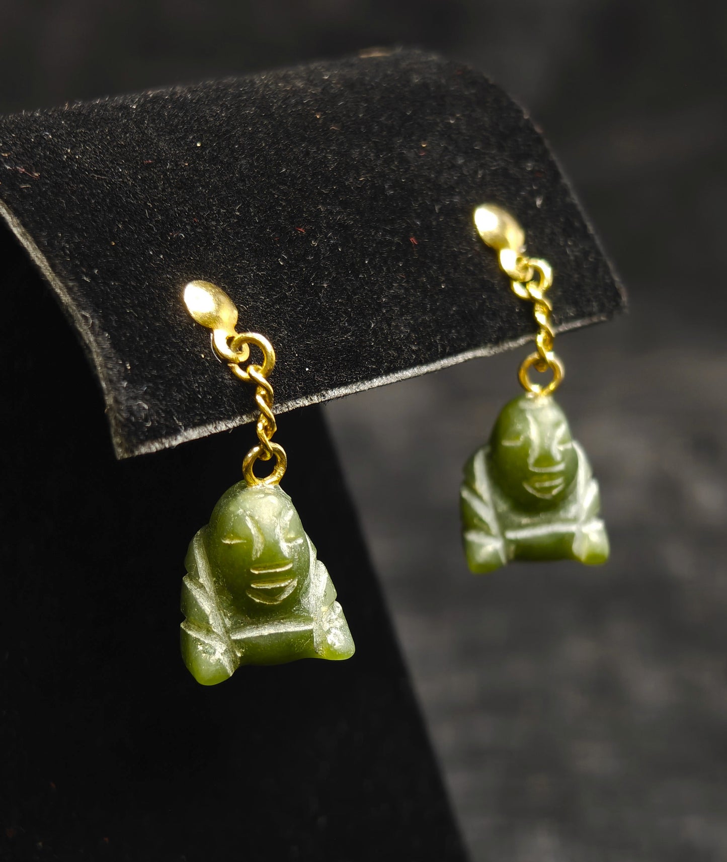 Hand Carved Jade Buddha Earrings - Vintage
