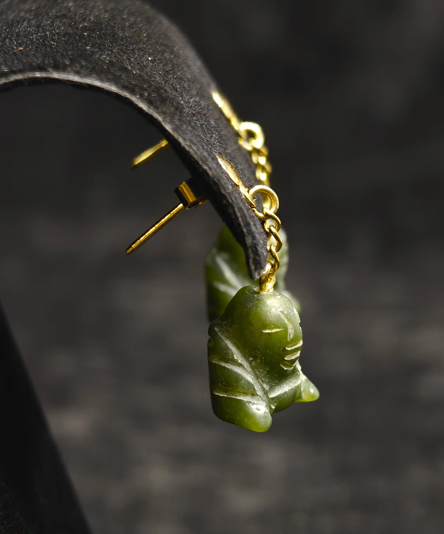 Hand Carved Jade Buddha Earrings - Vintage