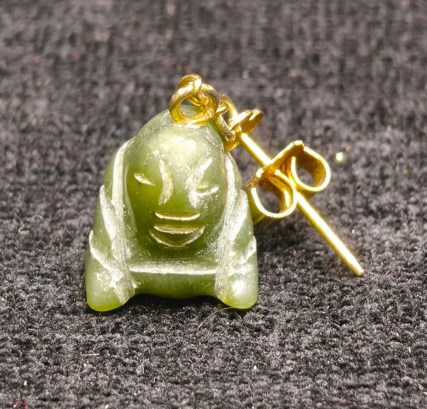 Hand Carved Jade Buddha Earrings - Vintage