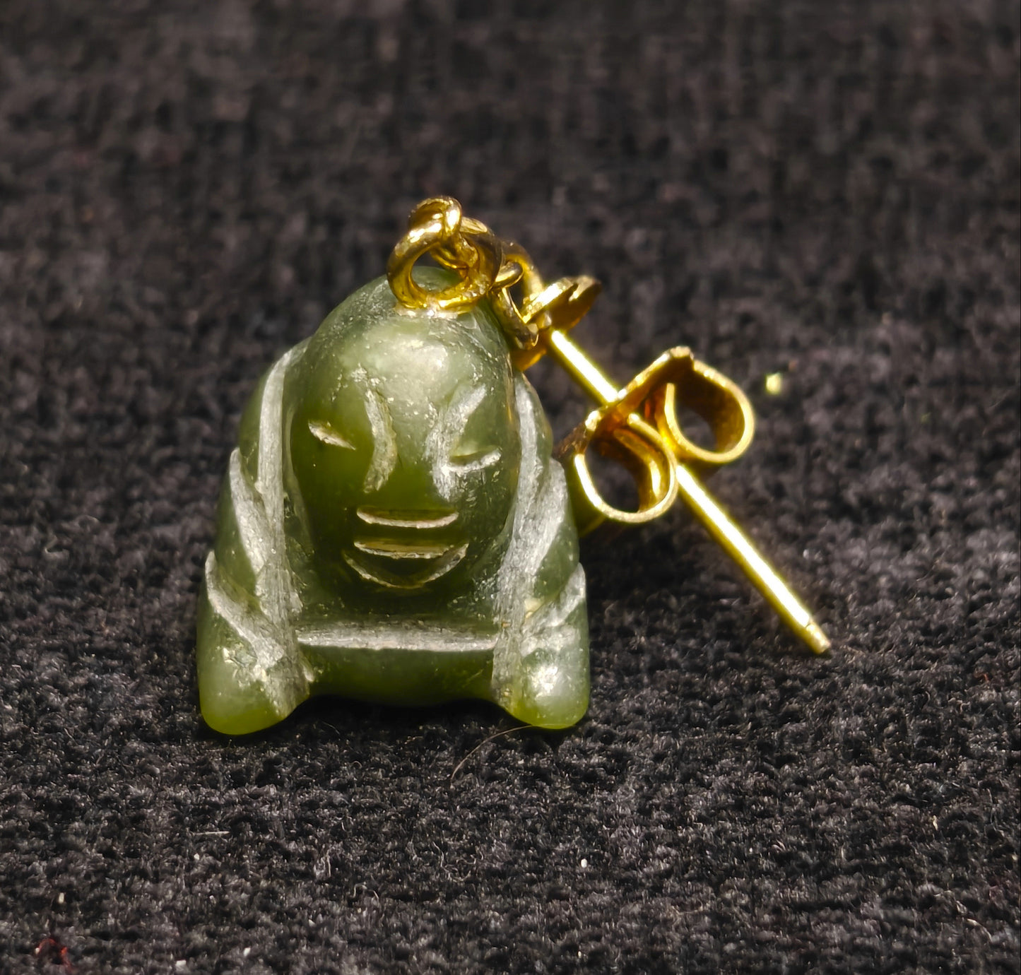 Hand Carved Jade Buddha Earrings - Vintage