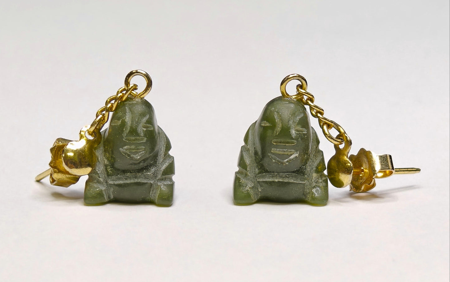 Hand Carved Jade Buddha Earrings - Vintage