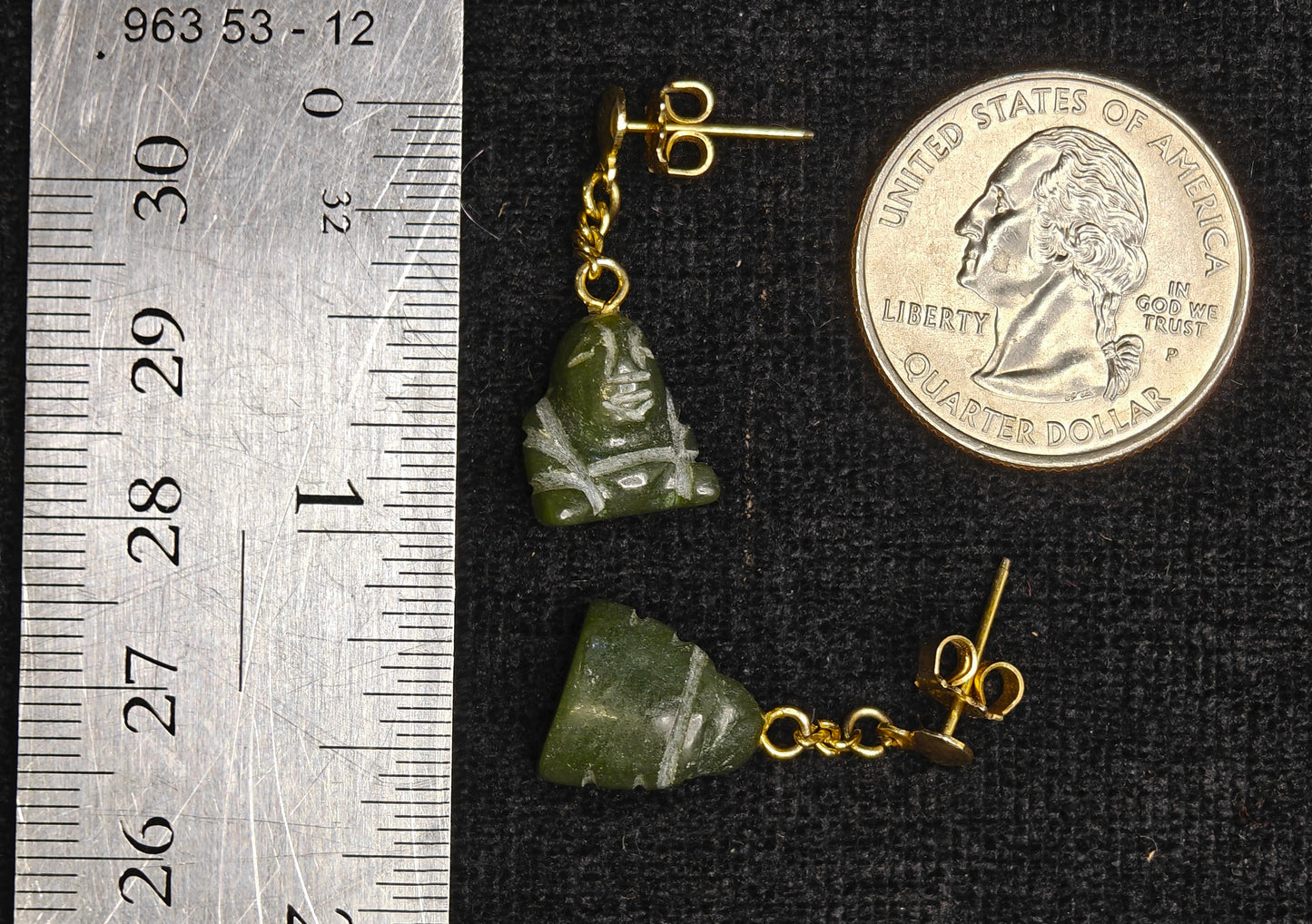 Hand Carved Jade Buddha Earrings - Vintage