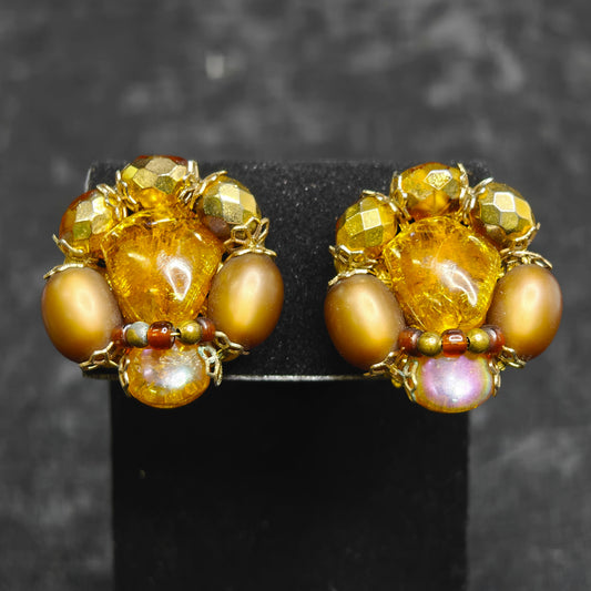 Hobe Honey Colored clip-ons - Vintage Hobe Jewelry