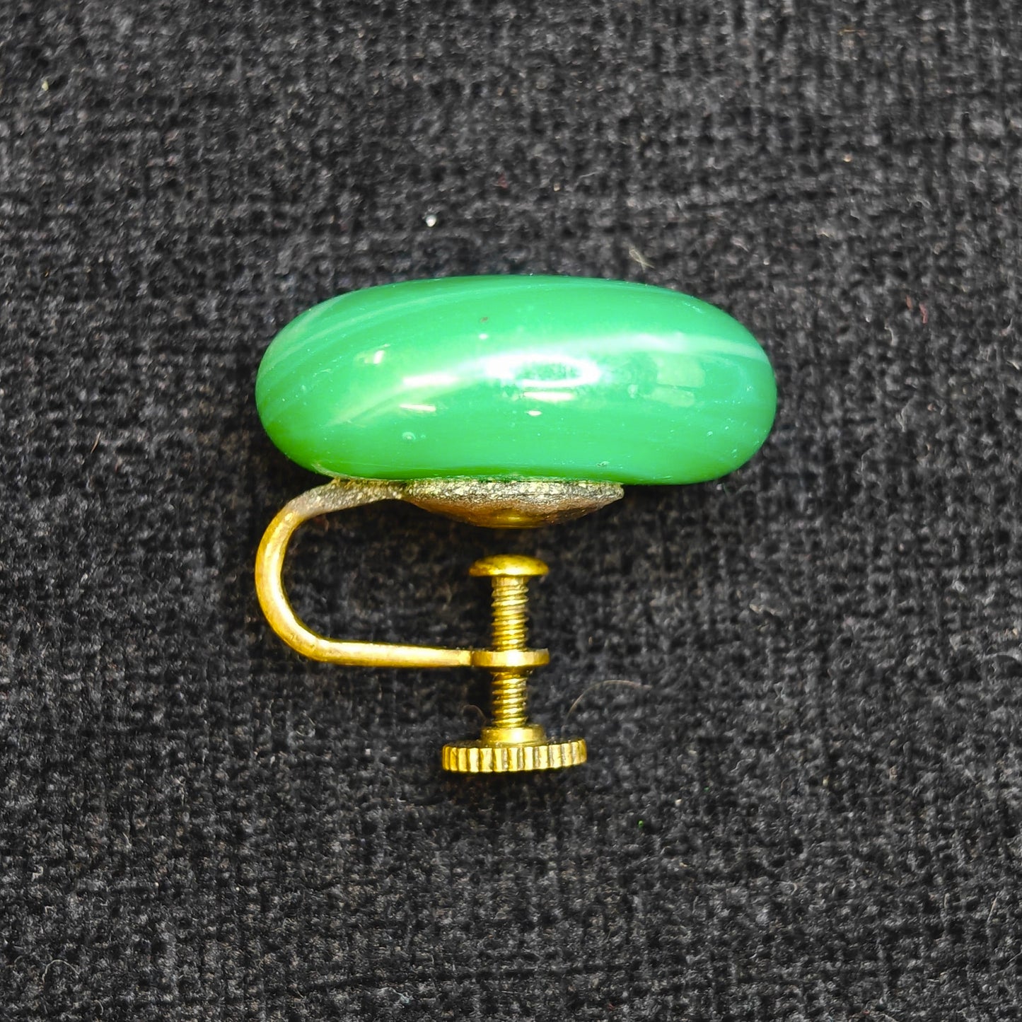 Round Green Peking Glass Screw Back Earrings - Made In Japan - Vintage Green Earrings