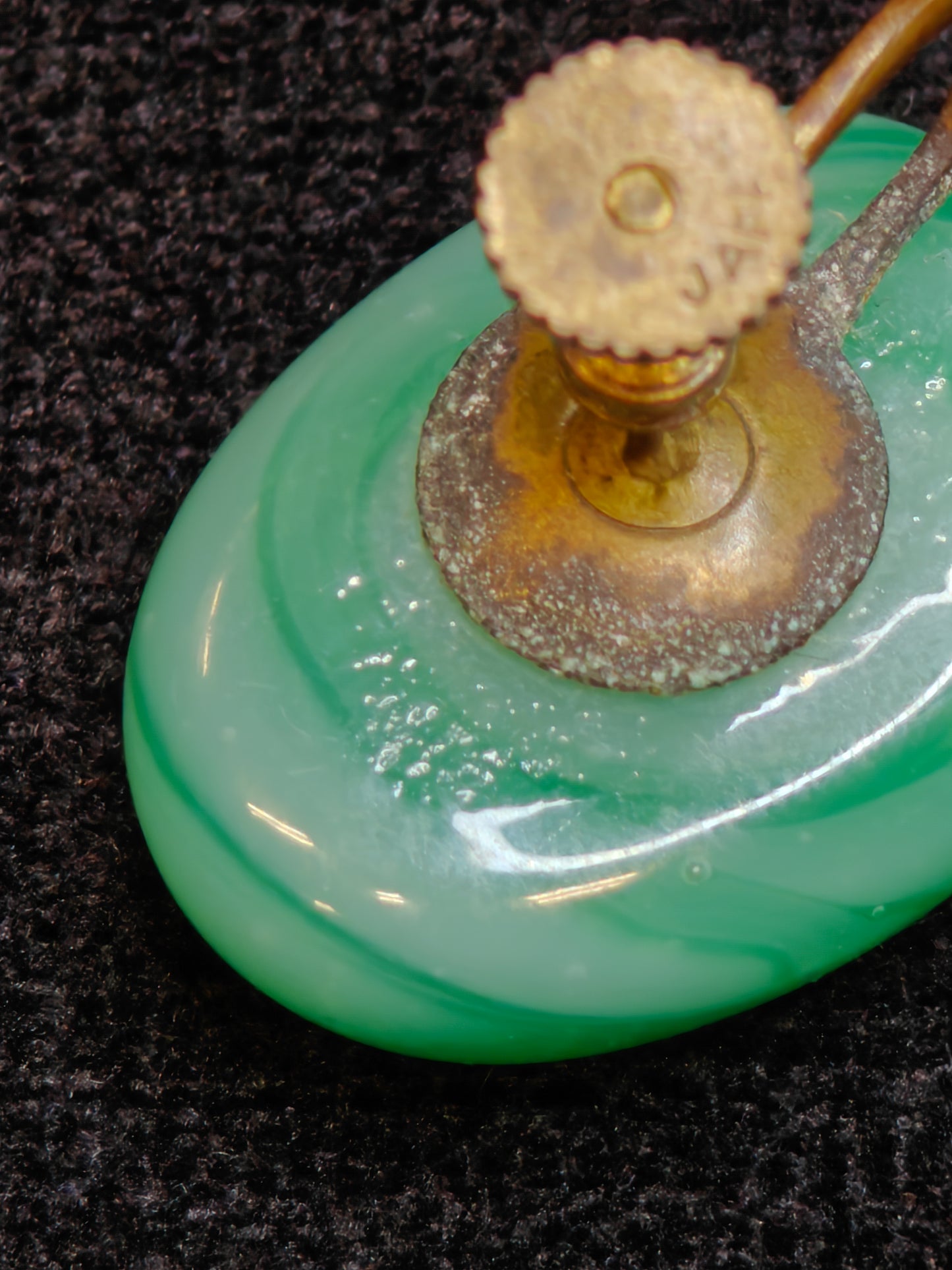 Round Green Peking Glass Screw Back Earrings - Made In Japan - Vintage Green Earrings