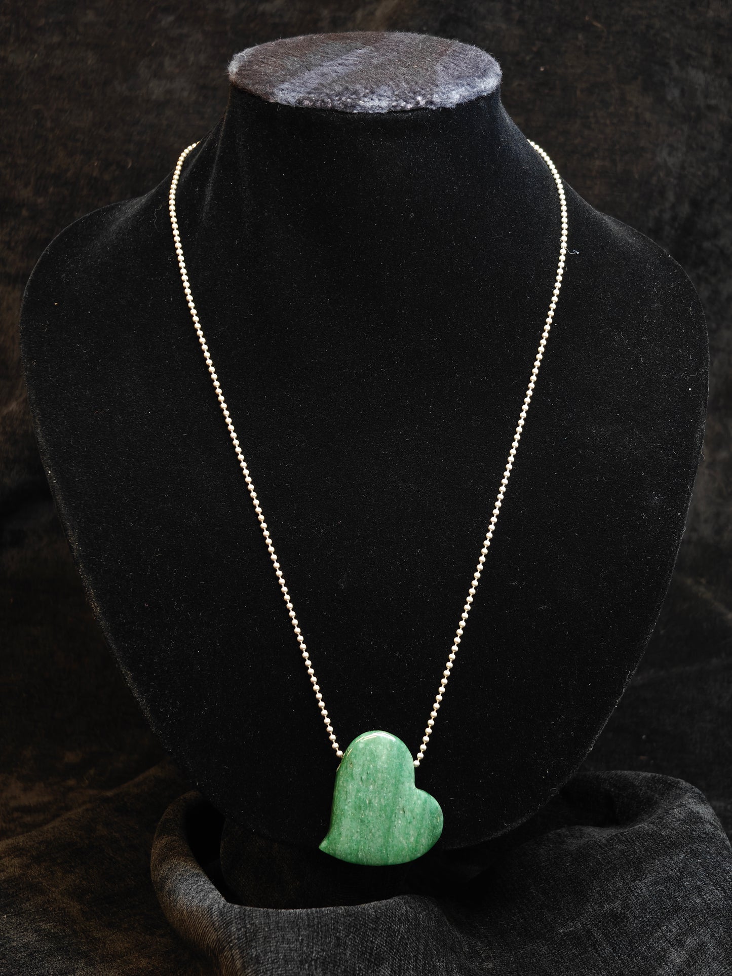 Jade Heart on Ball Chain Necklace
