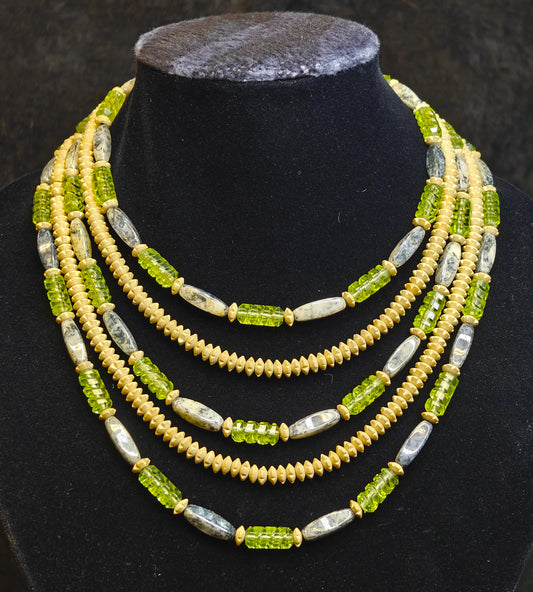 HOBE' - 5 Strand Beaded Necklace - Vintage 1970s Great Retro Jewelry