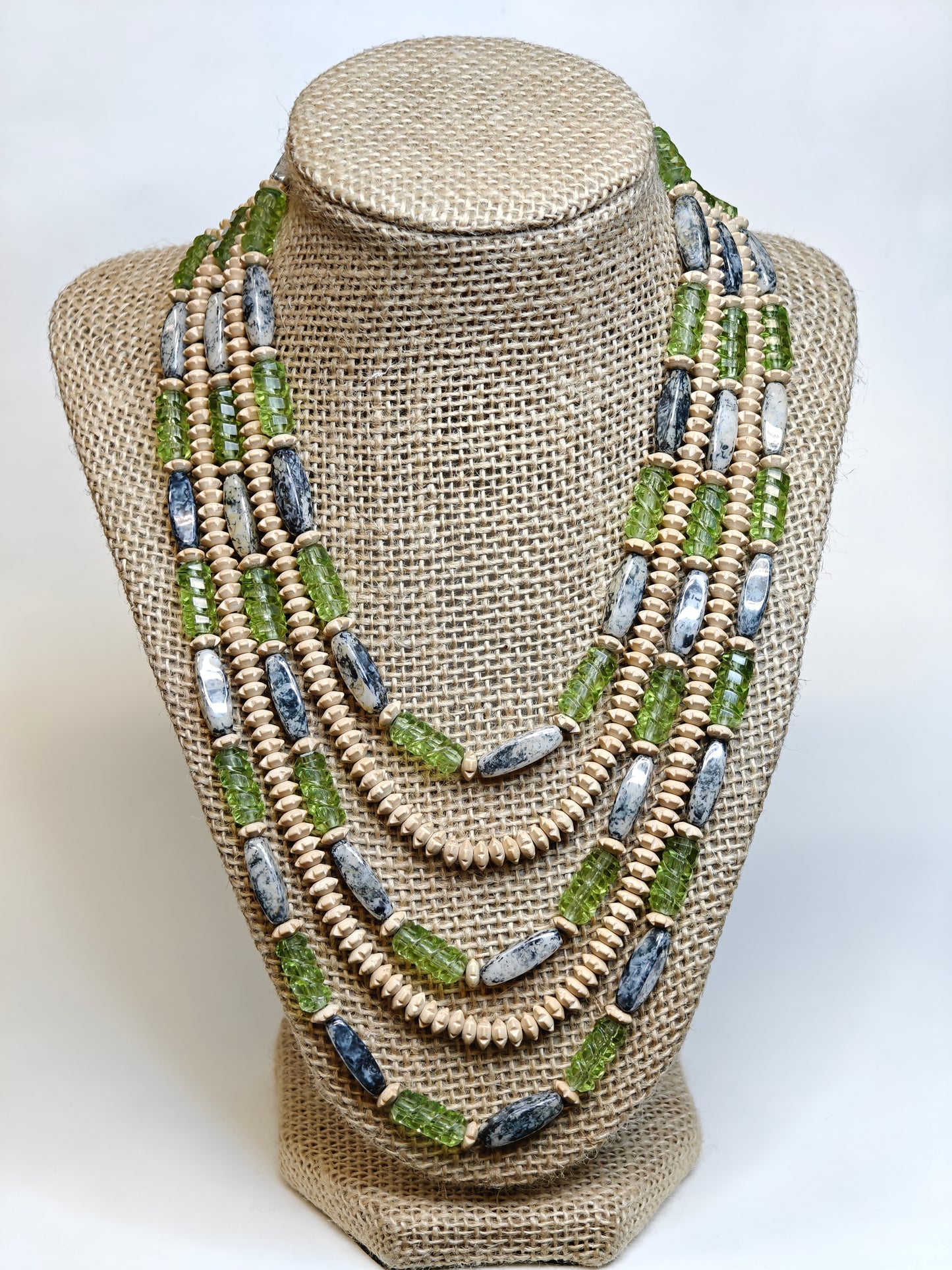 HOBE' - 5 Strand Beaded Necklace - Vintage 1970s Great Retro Jewelry