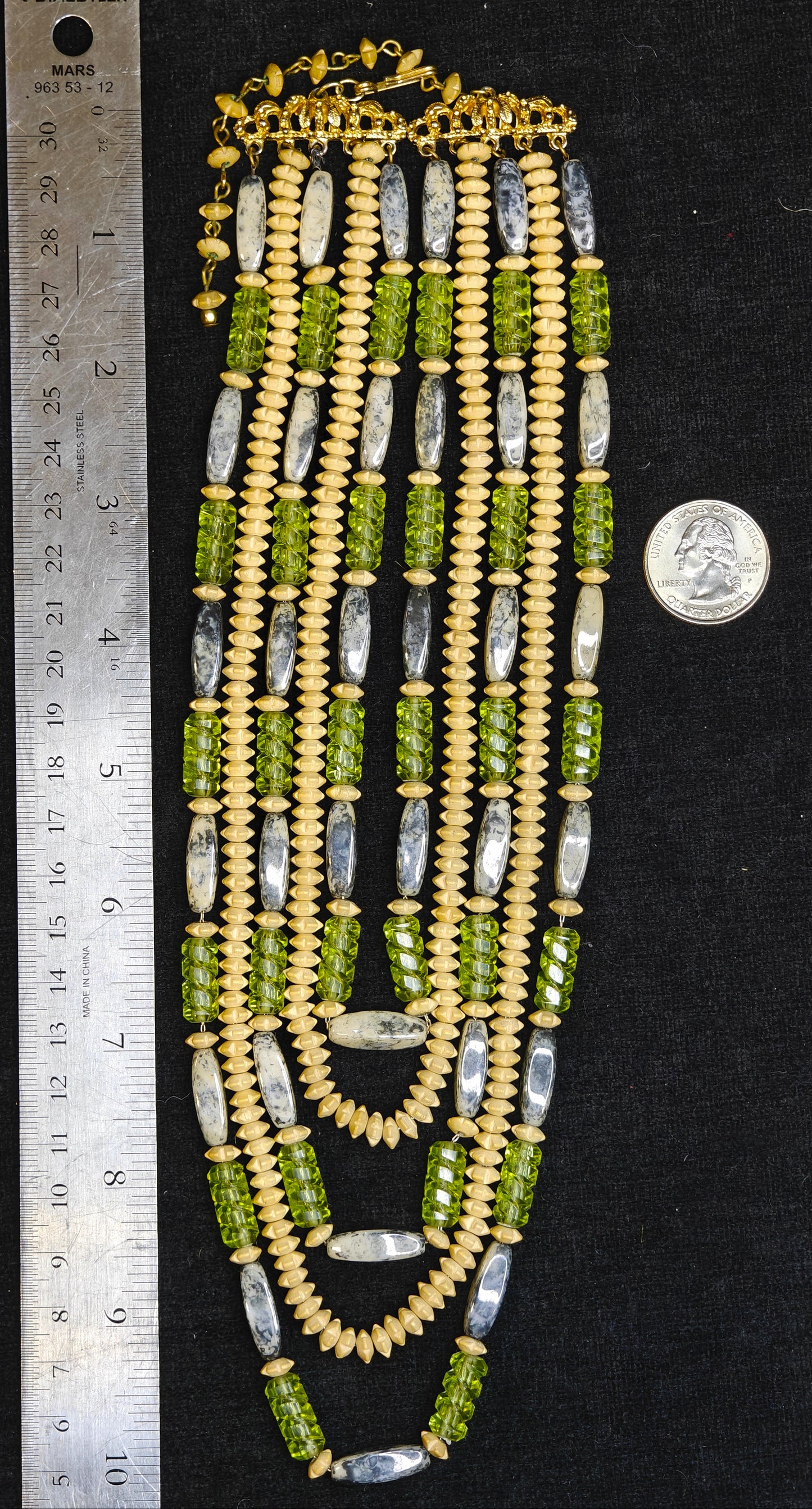 HOBE' - 5 Strand Beaded Necklace - Vintage 1970s Great Retro Jewelry