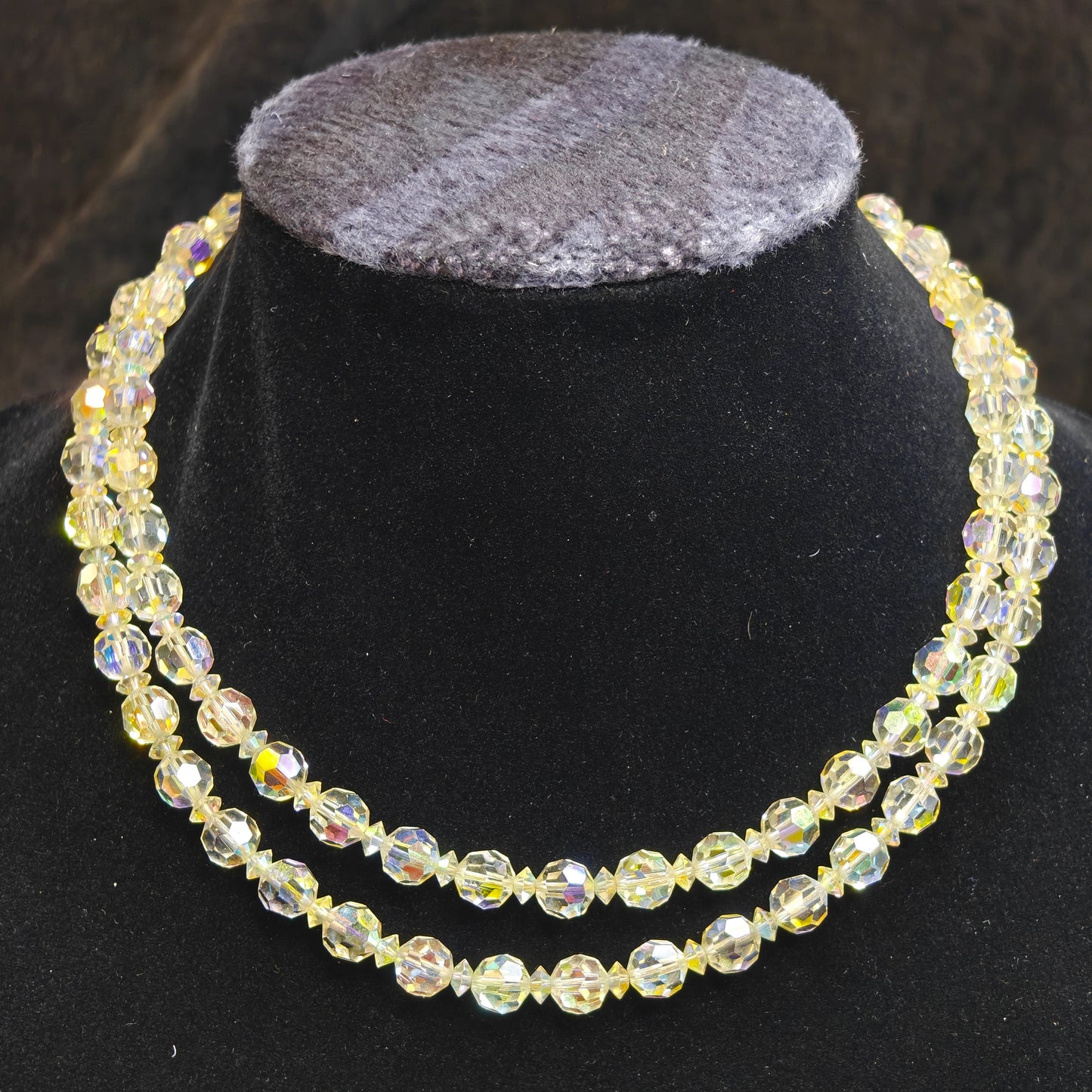 Double Strand Austrian Aurora Borealis Crystal Necklace with Crystal decorated Chain Clasp - Wedding Jewelry - Prom Perfect Jewelry (X.)
