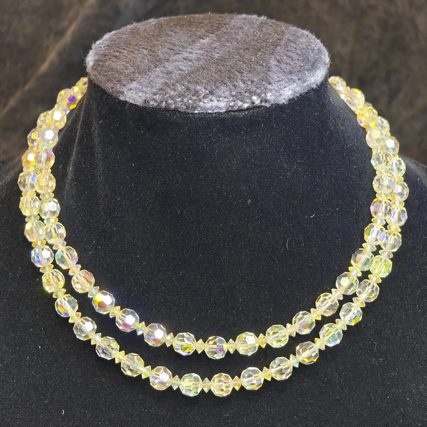 Double Strand Austrian Aurora Borealis Crystal Necklace with Crystal decorated Chain Clasp - Wedding Jewelry - Prom Perfect Jewelry (X.)