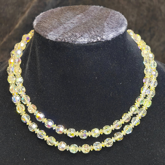 Double Strand Austrian Aurora Borealis Crystal Necklace with Crystal decorated Chain Clasp - Wedding Jewelry - Prom Perfect Jewelry (X.)