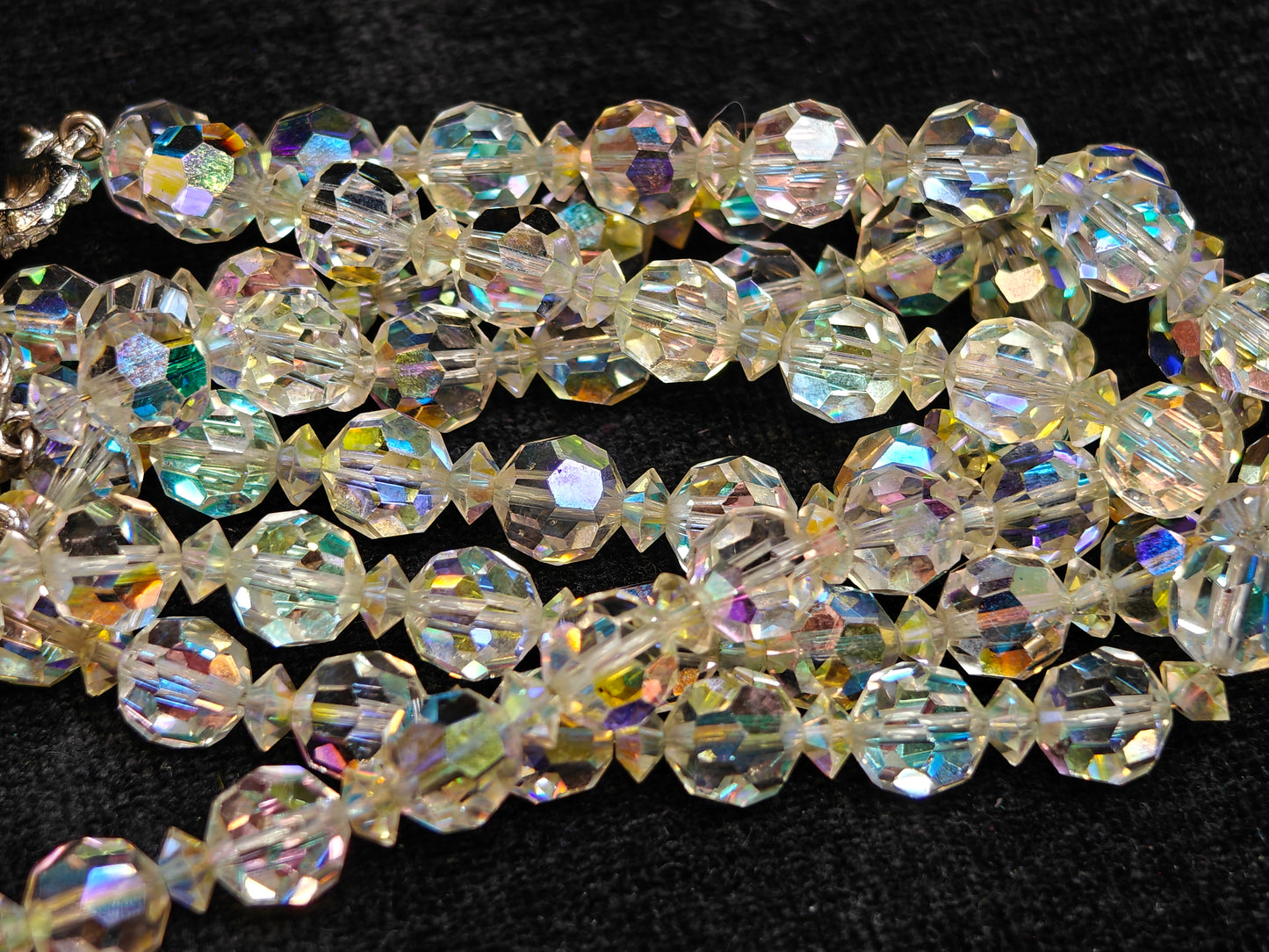 Double Strand Austrian Aurora Borealis Crystal Necklace with Crystal decorated Chain Clasp - Wedding Jewelry - Prom Perfect Jewelry (X.)