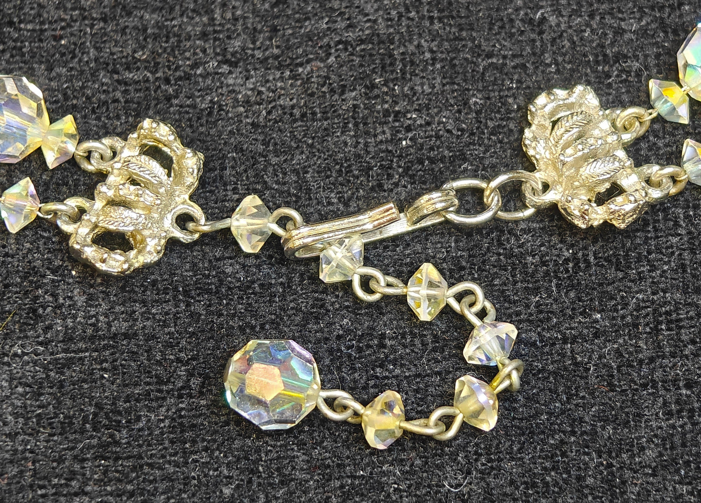 Double Strand Austrian Aurora Borealis Crystal Necklace with Crystal decorated Chain Clasp - Wedding Jewelry - Prom Perfect Jewelry (X.)