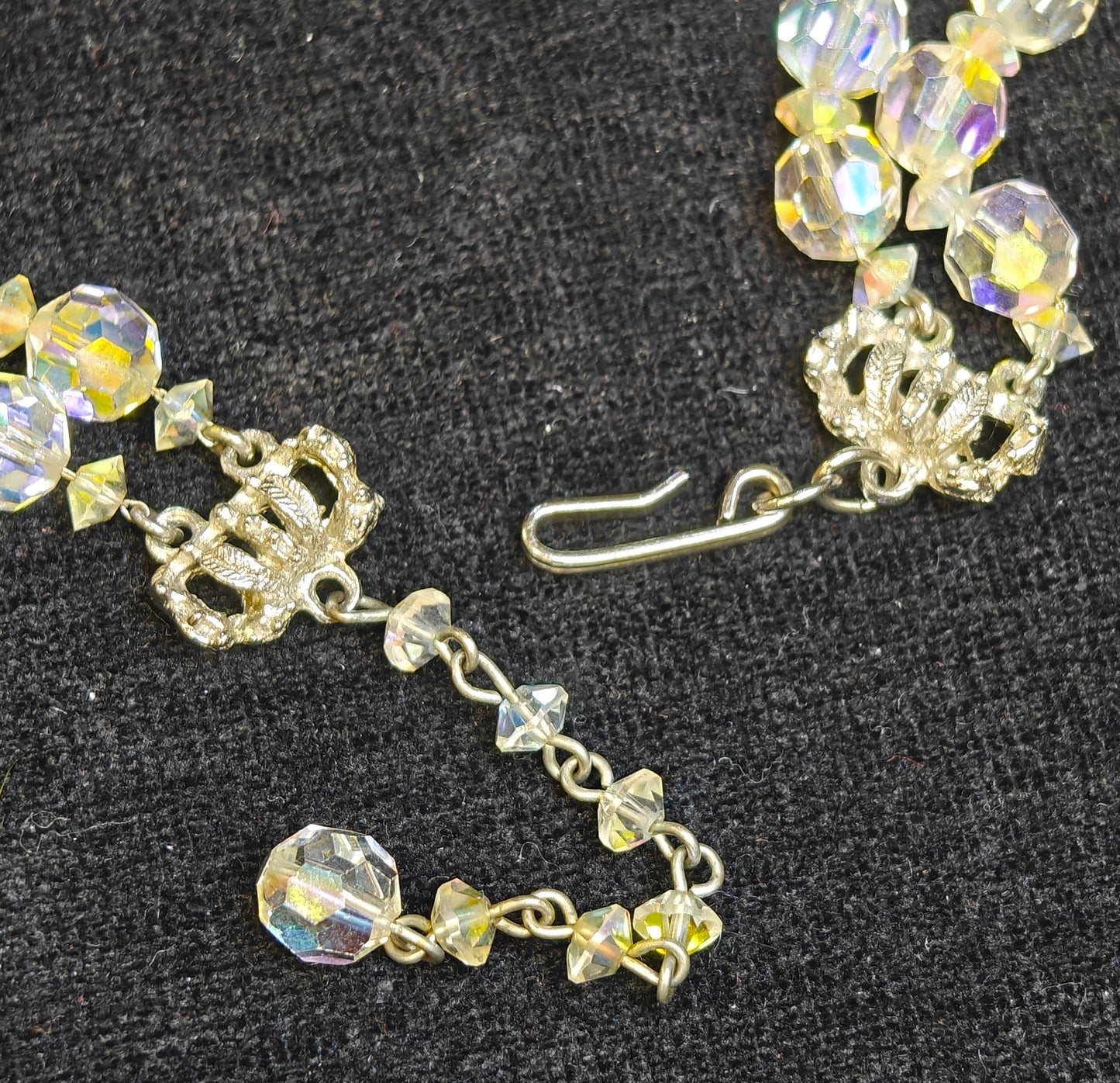 Double Strand Austrian Aurora Borealis Crystal Necklace with Crystal decorated Chain Clasp - Wedding Jewelry - Prom Perfect Jewelry (X.)