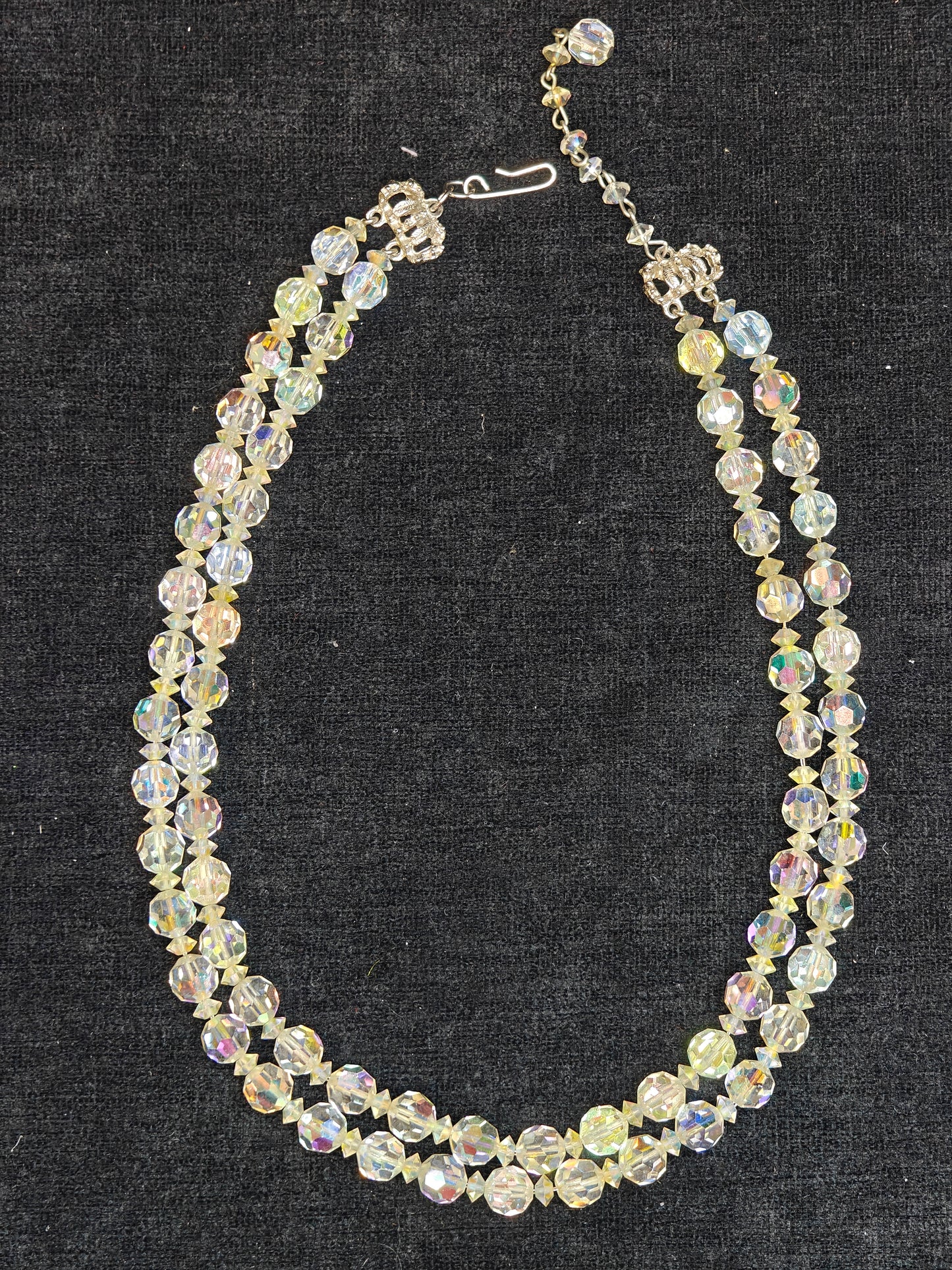 Double Strand Austrian Aurora Borealis Crystal Necklace with Crystal decorated Chain Clasp - Wedding Jewelry - Prom Perfect Jewelry (X.)