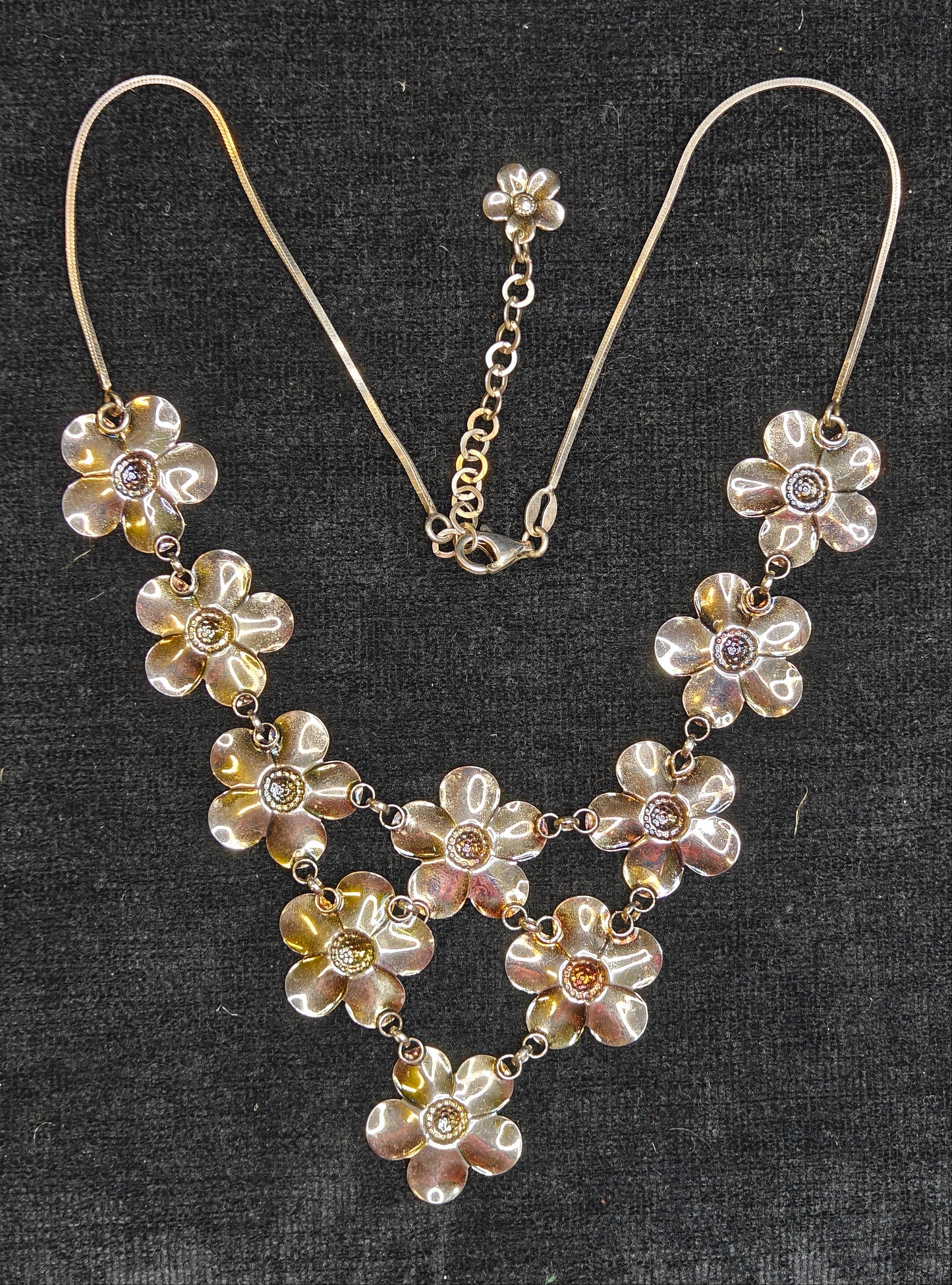 Paola Valentini Flower Bib Necklace - 925 Silver Necklace with a Copper Wash - Tiny Buds for Spring(Z))