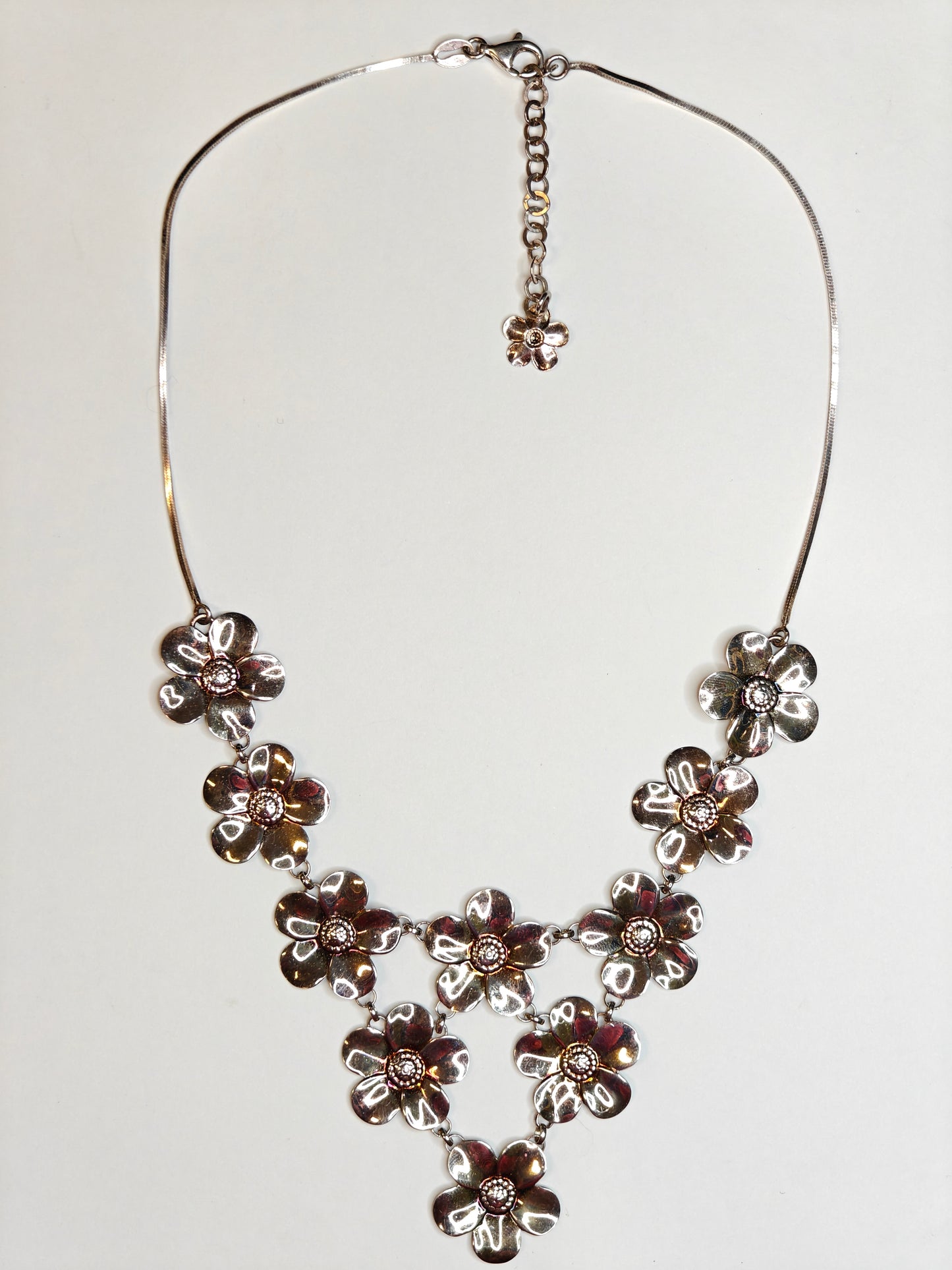 Paola Valentini Flower Bib Necklace - 925 Silver Necklace with a Copper Wash - Tiny Buds for Spring(Z))