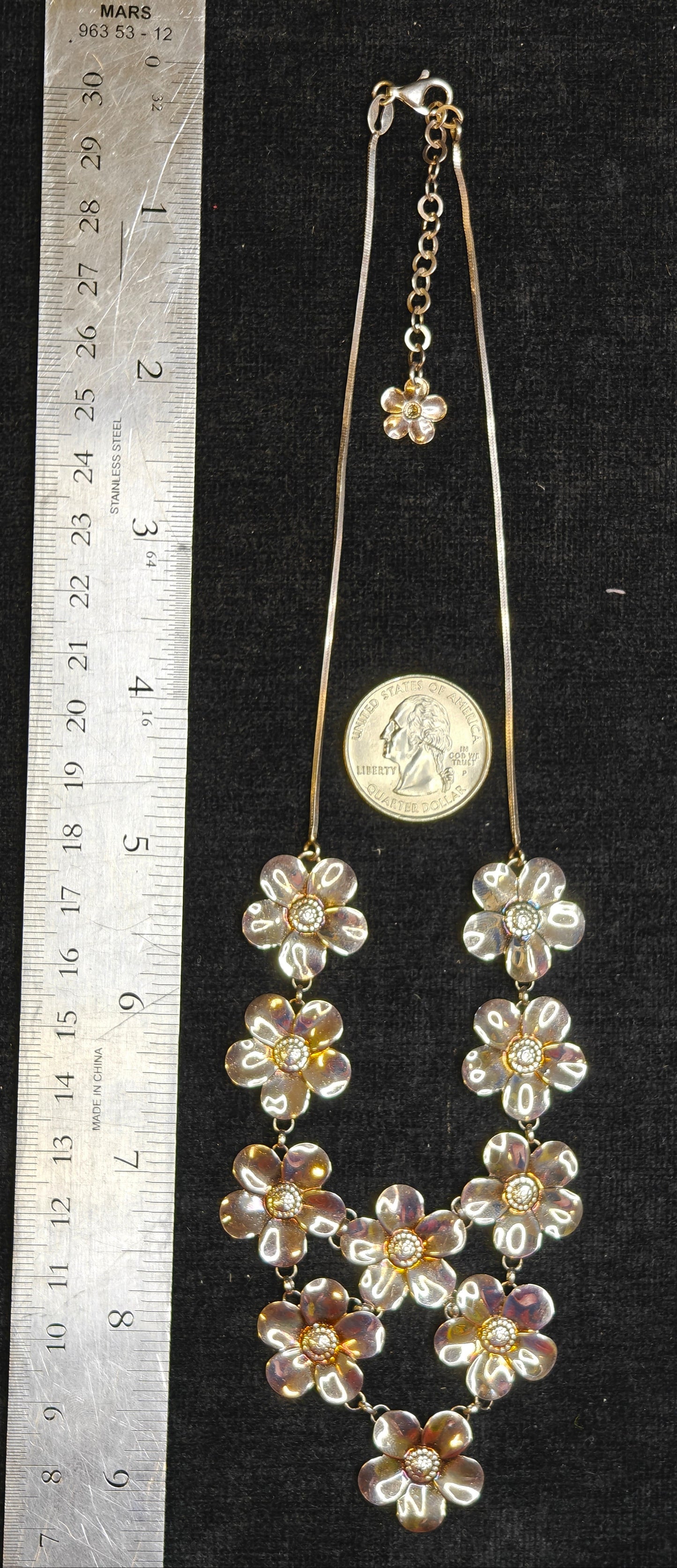 Paola Valentini Flower Bib Necklace - 925 Silver Necklace with a Copper Wash - Tiny Buds for Spring(Z))
