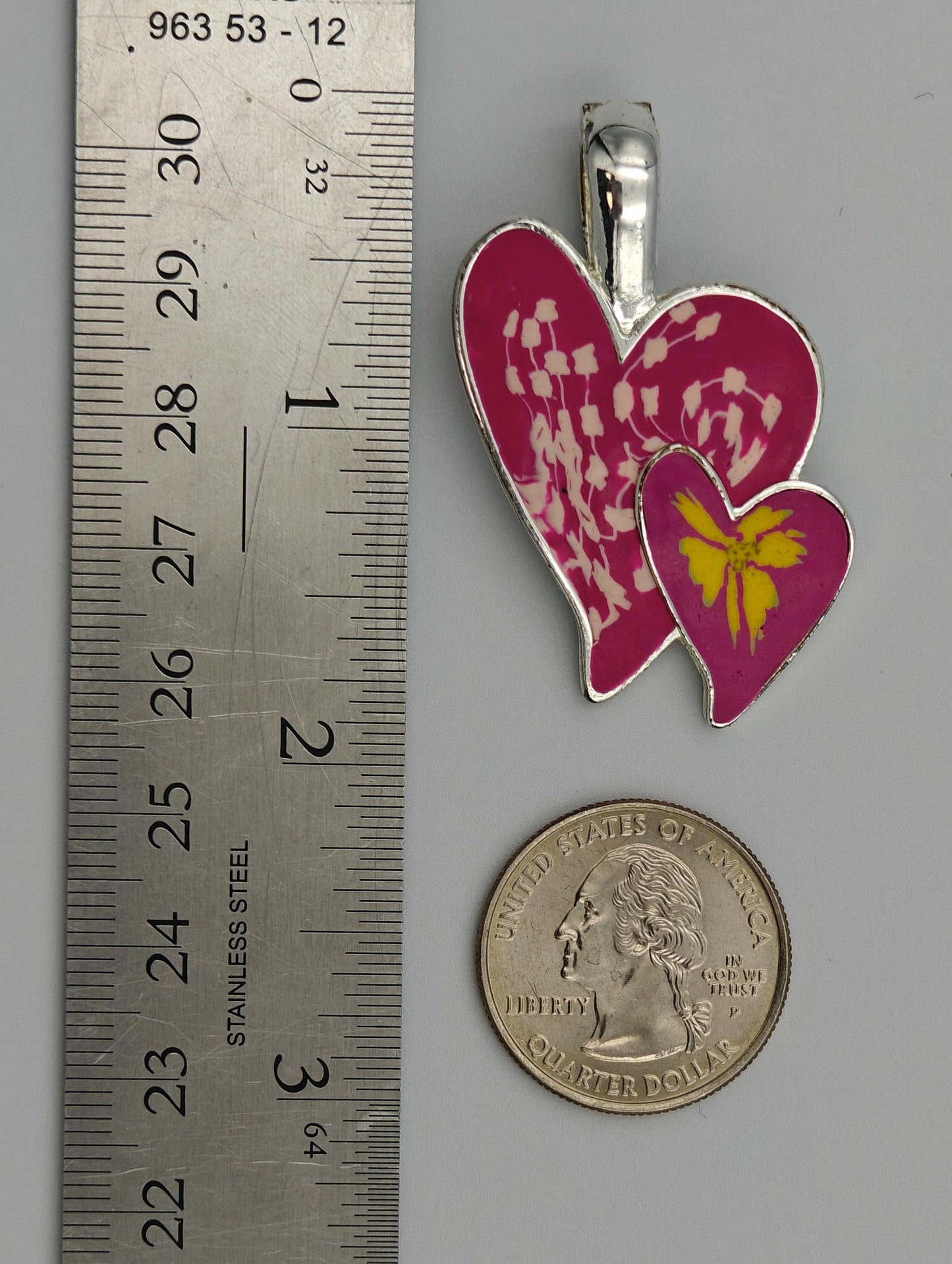 Viva Beads Jewelry - Polymer Clay Double Heart Pendant - Vintage