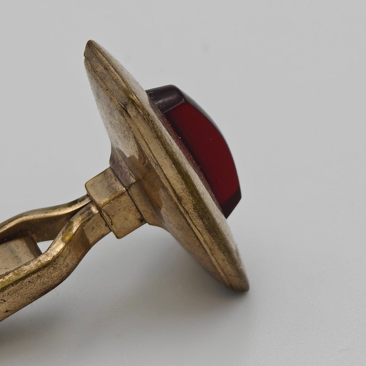 Gold Tone and Red Glass Art Deco Cuff Links - Men's Fashion - Vintage 1920-30s