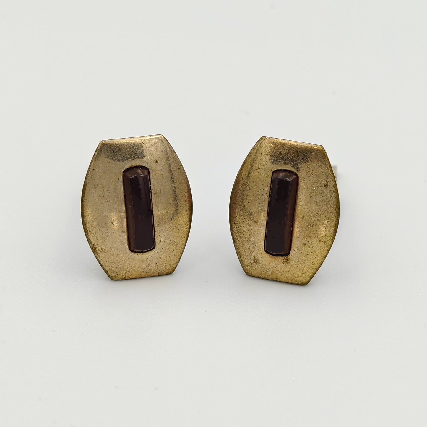 Gold Tone and Red Glass Art Deco Cuff Links - Men's Fashion - Vintage 1920-30s