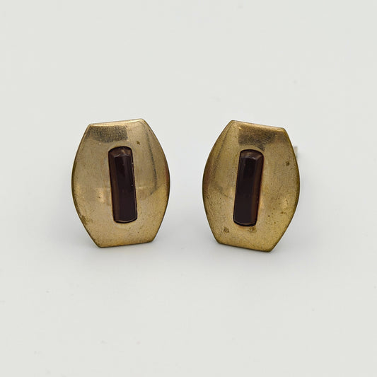 Gold Tone and Red Glass Art Deco Cuff Links - Men's Fashion - Vintage 1920-30s