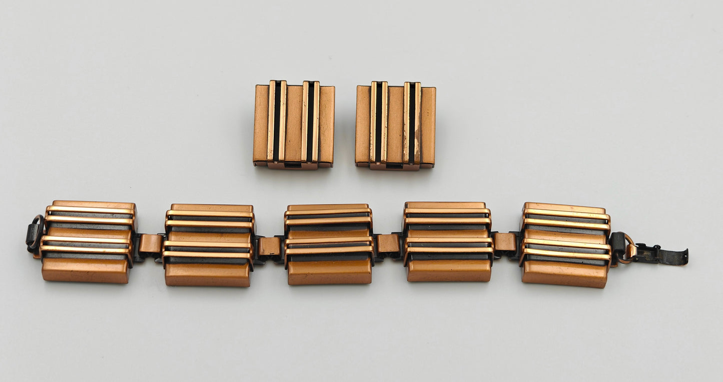 Renoir Geometric Copper Bracelet and Earrings - Renoir Copper Jewelry Set