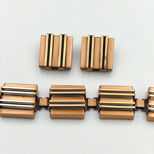 Renoir Geometric Copper Bracelet and Earrings - Renoir Copper Jewelry Set (X)