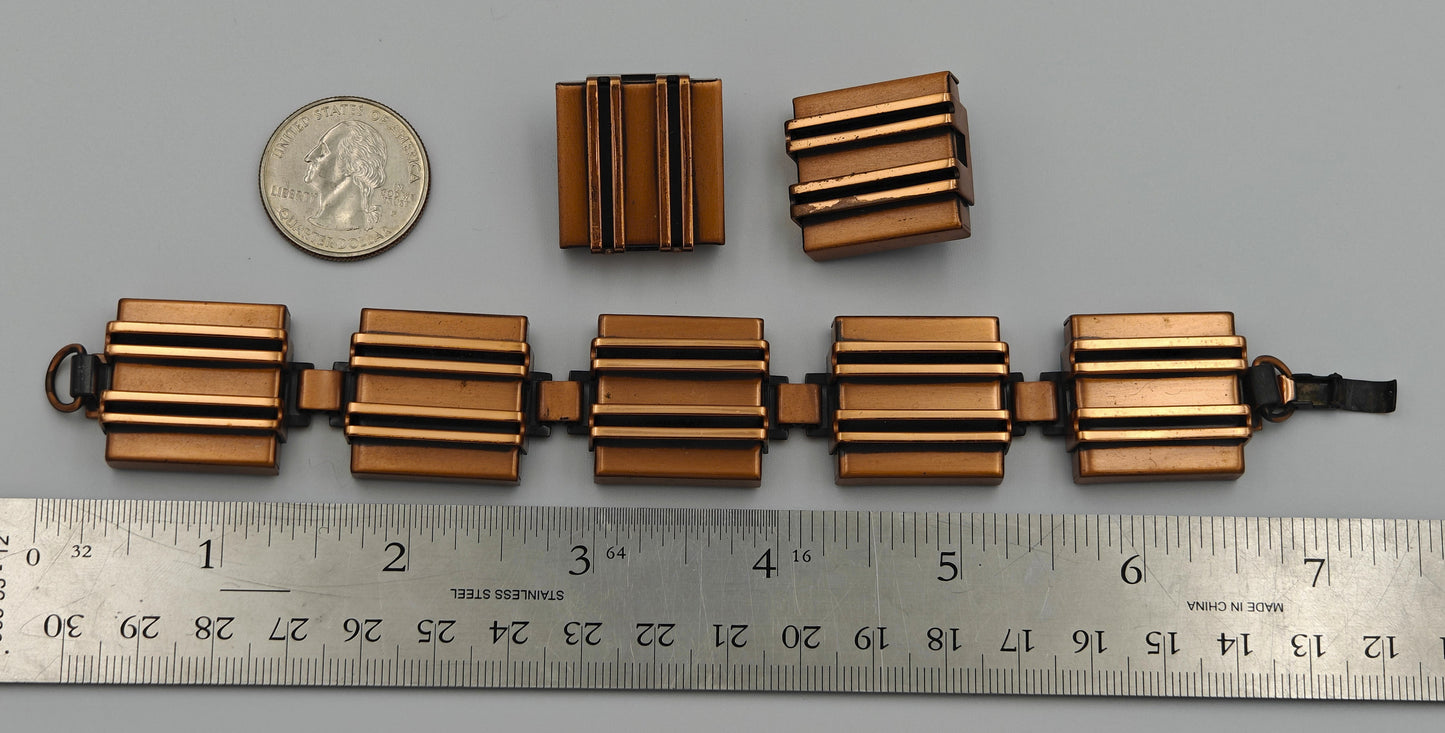 Renoir Geometric Copper Bracelet and Earrings - Renoir Copper Jewelry Set