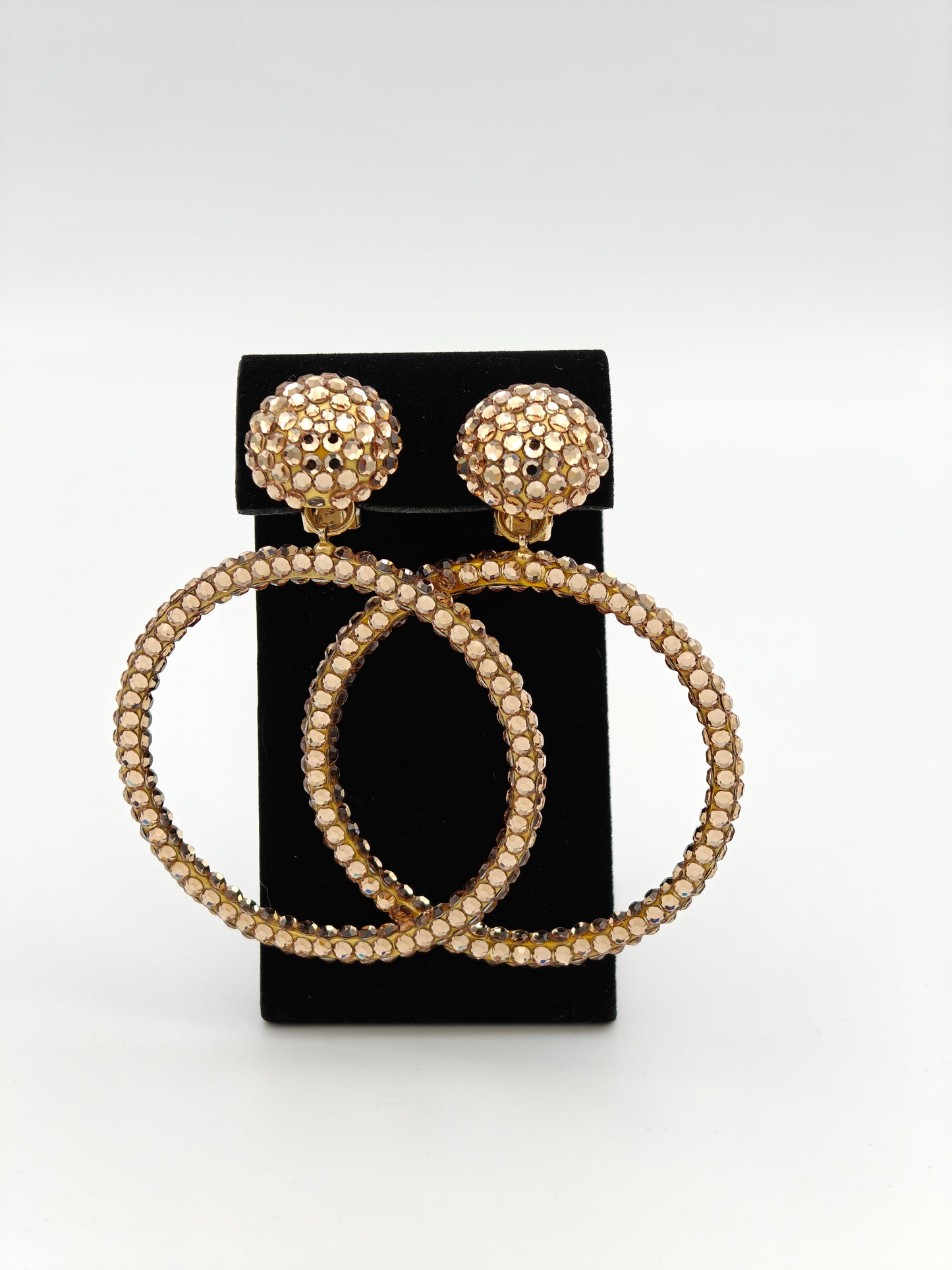 Richard Kerr Earrings - Gold Tone Rhinestone Large Hoop Clip-On Earrings -  WOW! Earrings by Richard Kerr - Statement Earrings for an Up-Do