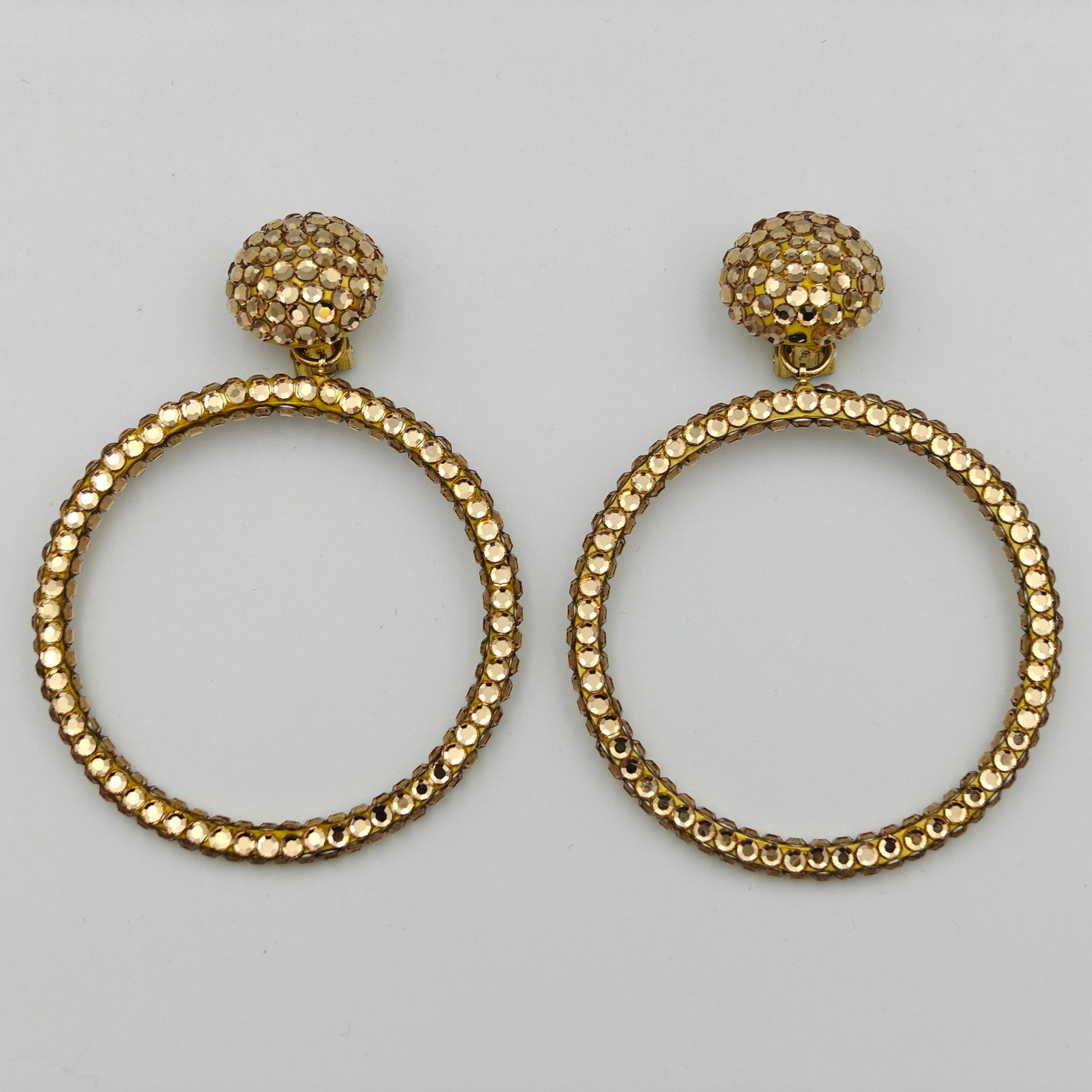 Richard Kerr Earrings - Gold Tone Rhinestone Large Hoop Clip-On Earrings -  WOW! Earrings by Richard Kerr - Statement Earrings for an Up-Do