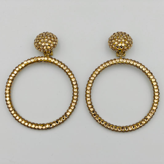 Richard Kerr Earrings - Gold Tone Rhinestone Large Hoop Clip-On Earrings -  WOW! Earrings by Richard Kerr - Statement Earrings for an Up-Do