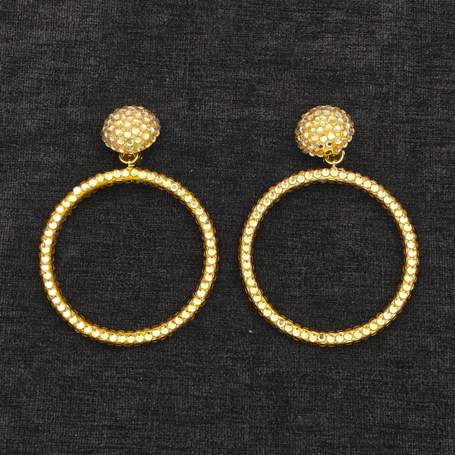 Richard Kerr Earrings - Gold Tone Rhinestone Large Hoop Clip-On Earrings -  WOW! Earrings by Richard Kerr - Statement Earrings for an Up-Do