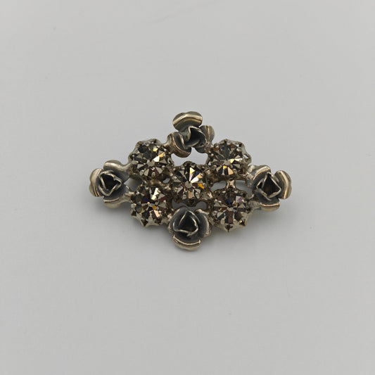 Floral Metal and Austrian Crystal Rhinestone Brooch - Made in Austria