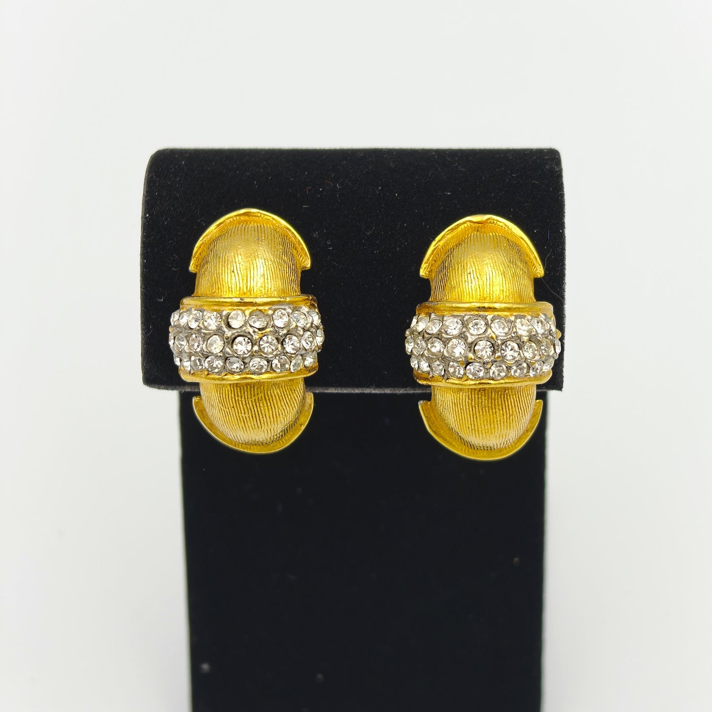 Kenneth J. Lane Bridal Ready Crystal and Gold Toned Rounded Clip Ons- Vintage