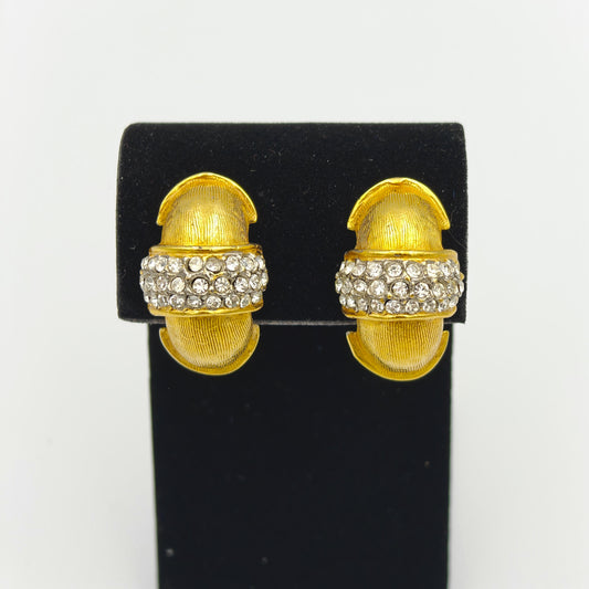Kenneth J. Lane Bridal Ready Crystal and Gold Toned Rounded Clip Ons- Vintage